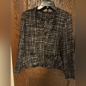 Halogen raw edge tweed blazer.  Black and Brown